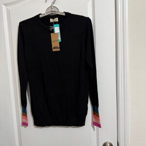 Women's Sugarhill Brighton Black Rita Sweater with Stripe Cuffs Size 6